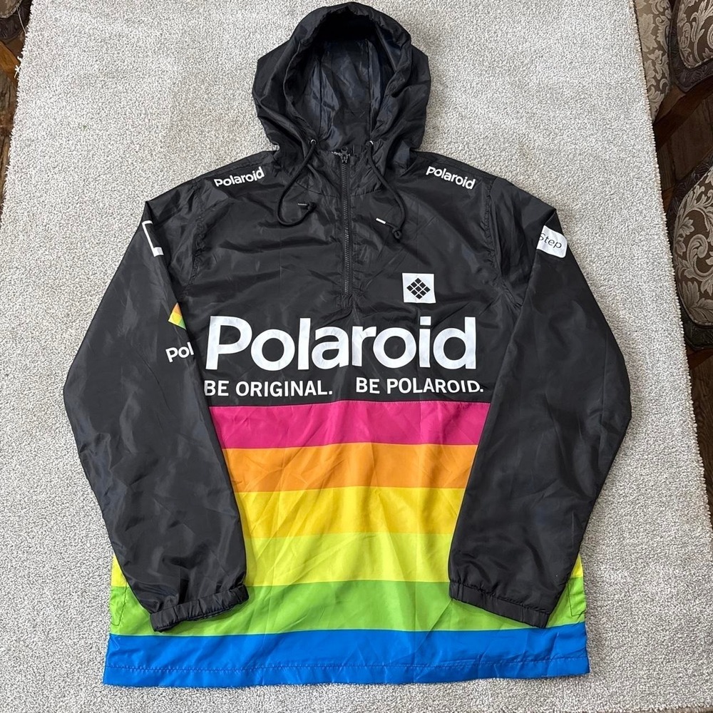 Polaroid Black Windbreaker Rainbow Stripes 2X Big & Tall Jacket